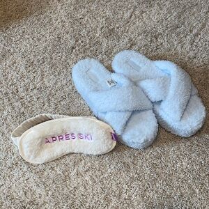 Blue Fuzzy Slippers and Eye Mask Set